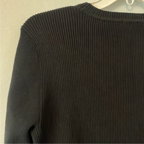 Cabi- Black Crosstie Pullover Mixed Media Tie Front Satin/Ribbed Sweater Sz Sm - Picture 5 of 7